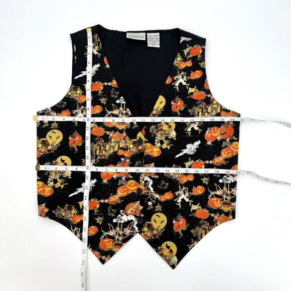Basic Editions VTG Halloween Vest Womens Large Witch Pumpkin Ghost Cat Haunted - Picture 8 of 9